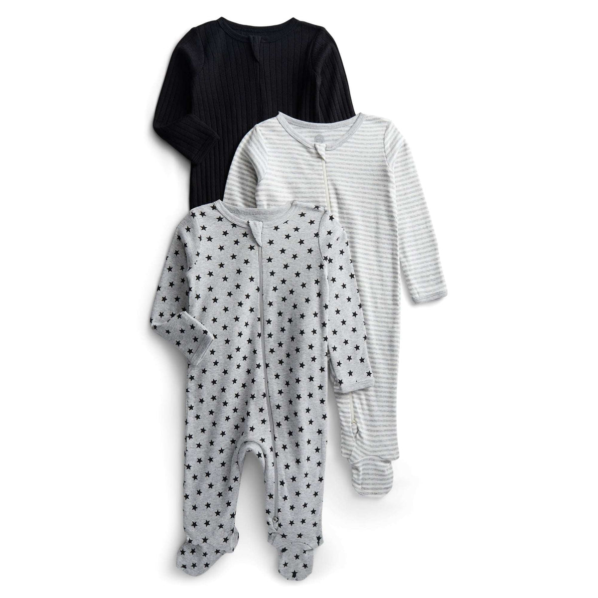 Wonder Nation Organic Cotton Baby Unisex Zip Front Footed Sleep N Play Pajamas, 3-Pack, Sizes Preemie-6/9 Months