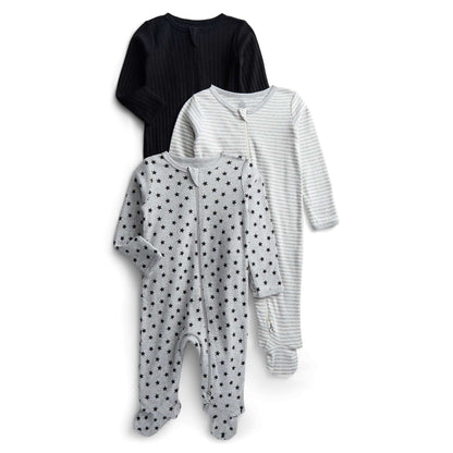 Wonder Nation Organic Cotton Baby Unisex Zip Front Footed Sleep N Play Pajamas, 3-Pack, Sizes Preemie-6/9 Months