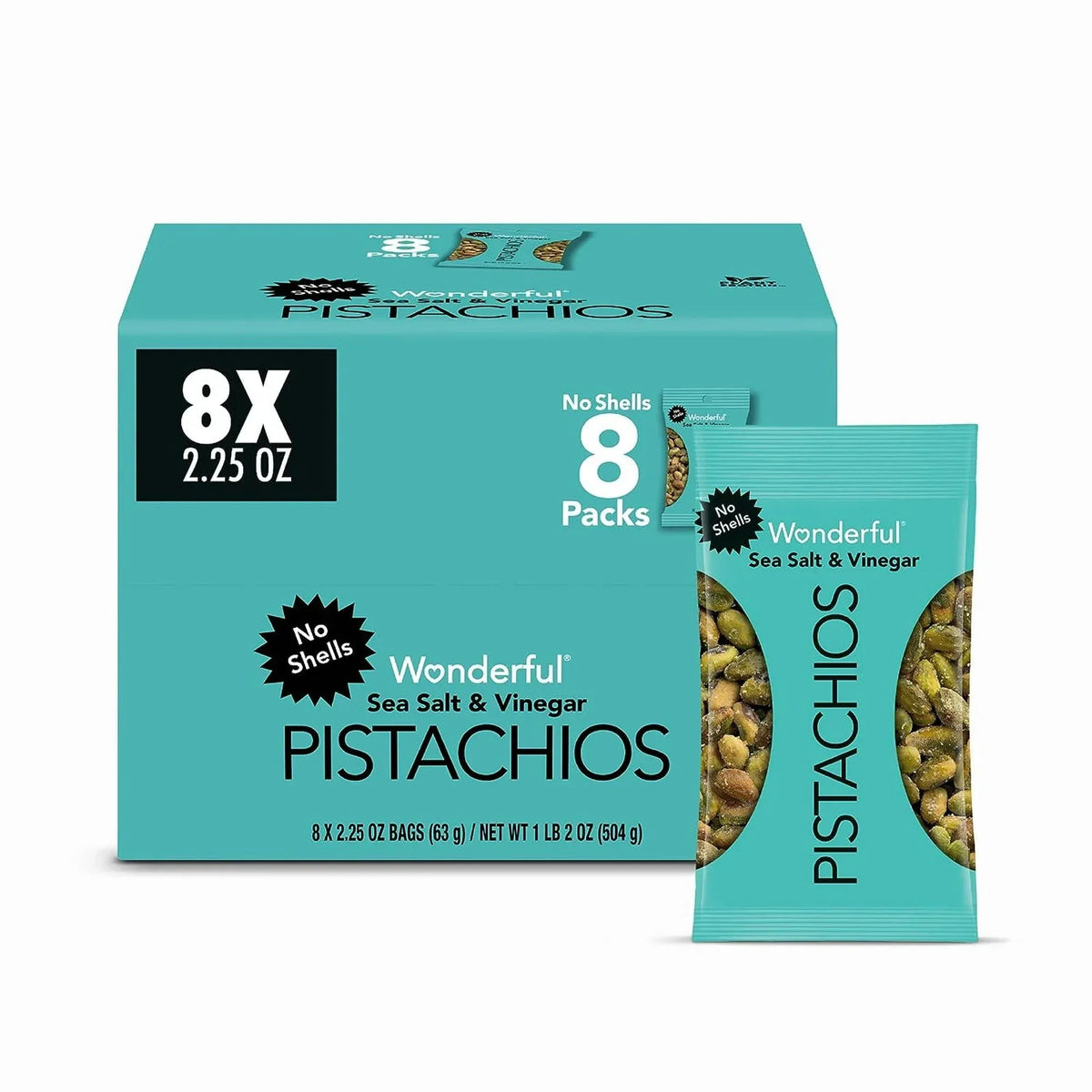 Wonderful Pistachios No Shells Sea Salt & Vinegar, 2.25 oz (Pack of 8)