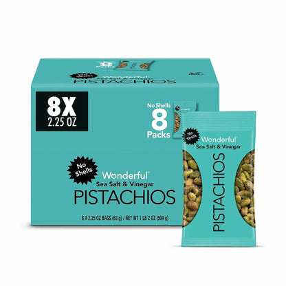 Wonderful Pistachios No Shells Sea Salt & Vinegar, 2.25 oz (Pack of 8)