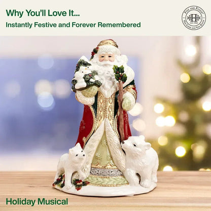 Woodland Holiday Musical Santa Figurine, 10.75 IN