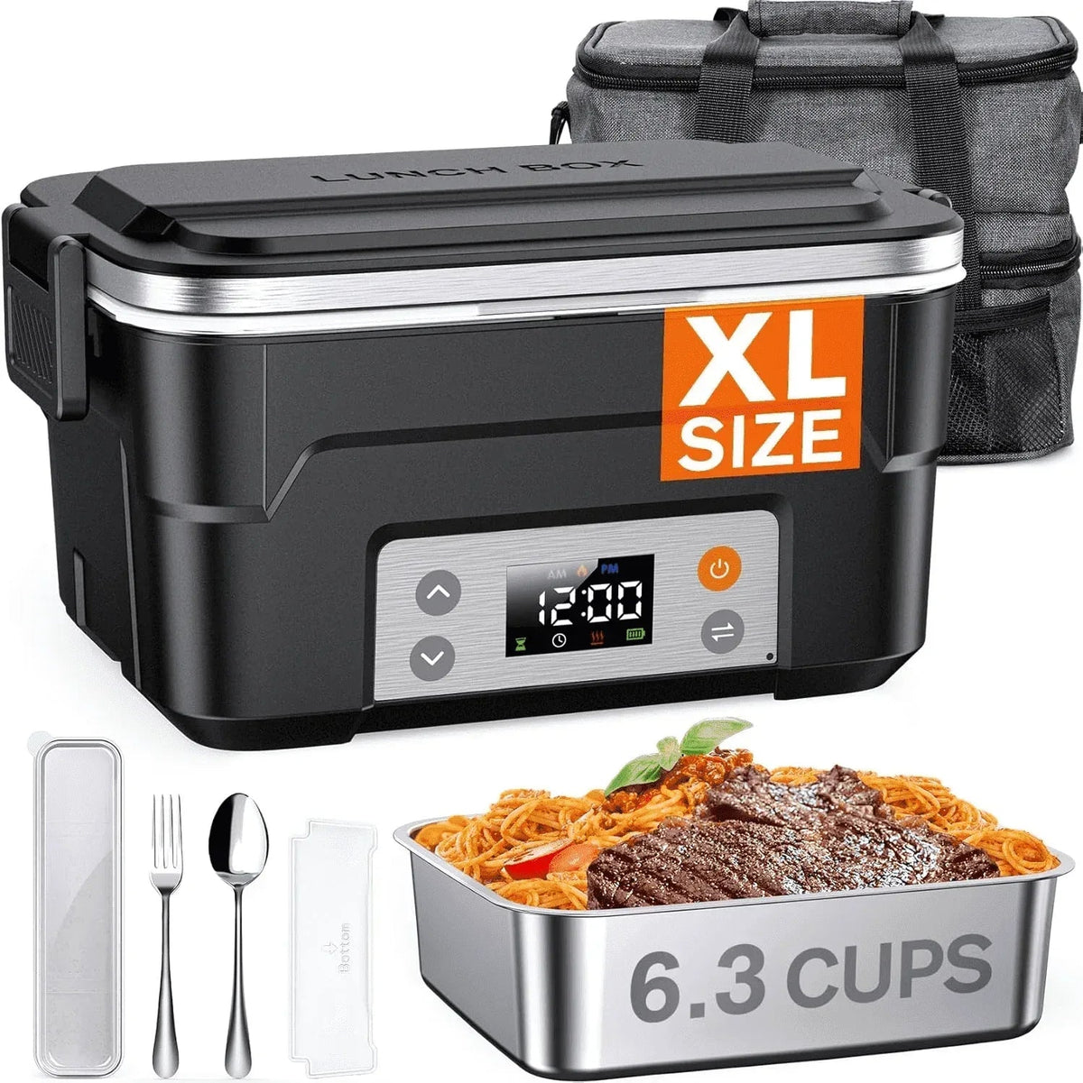 Cordless Electric Lunch Box, Heated Lunch Box Battery Powered with Automatic Scheduled Heating, 5.5 Cups Capacity, with Removable Tray Divider, Dishwasher Safe, for Hot Meals Anywhere