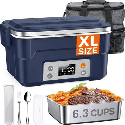 Cordless Electric Lunch Box, Heated Lunch Box Battery Powered with Automatic Scheduled Heating, 5.5 Cups Capacity, with Removable Tray Divider, Dishwasher Safe, for Hot Meals Anywhere