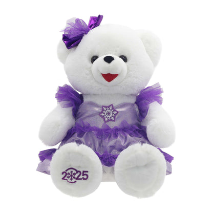 Snowflake Girl 2025 Teddy Bear Christmas Plush in Dress, White and Purple, 15", by Holiday Time