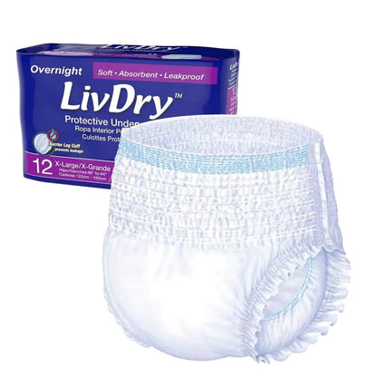LivDry Overnight Adult Diapers for Women and Men, Max Protection Incontinence Underwear