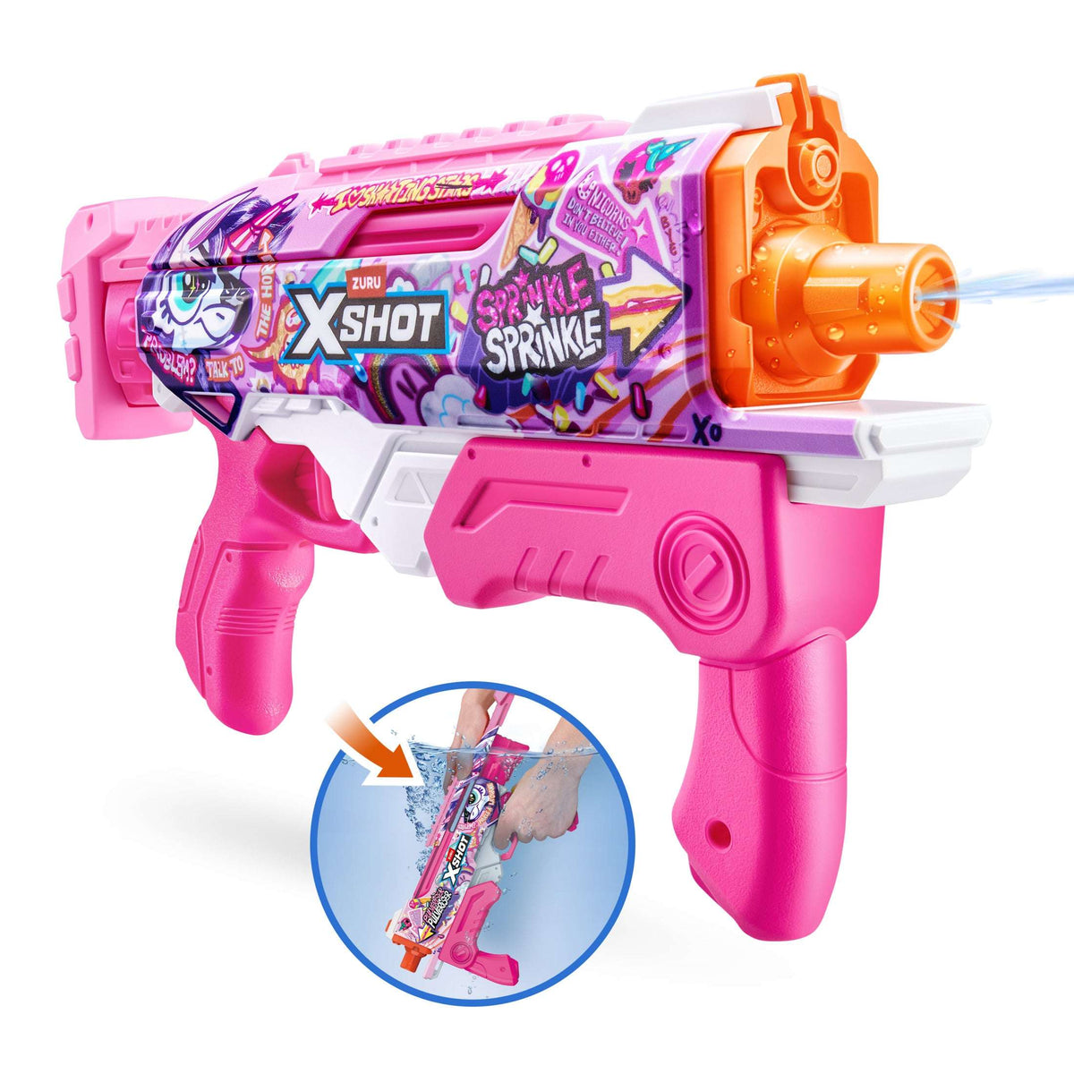 XSHOT Water Fast-Fill Skins Unicorn Splash (500ml 33ft) Hyperload Water Blaster by ZURU, Outdoor Summer Toy, for Kids, Teens & Adults Ages 5+