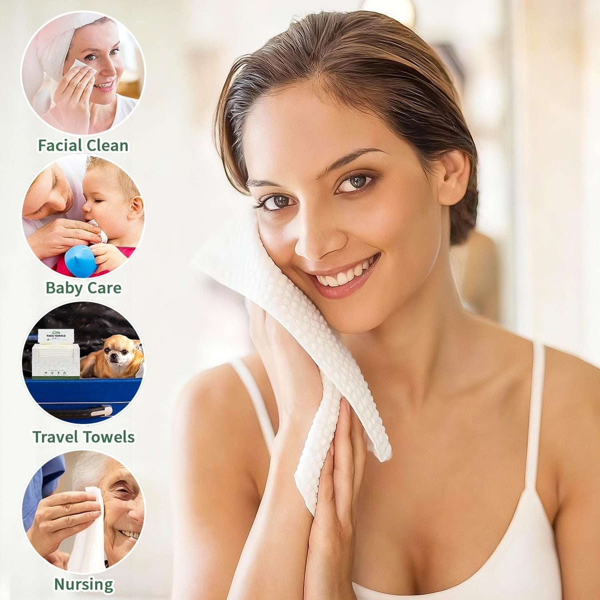 Yoneston Disposable Face Towels, 10" x 12" Biodegradable Large Face Skin Clean Washcloth for Sensitive Skin, Makeup Remover, Facial Cleansing, Nursing, Travel, 50 Count