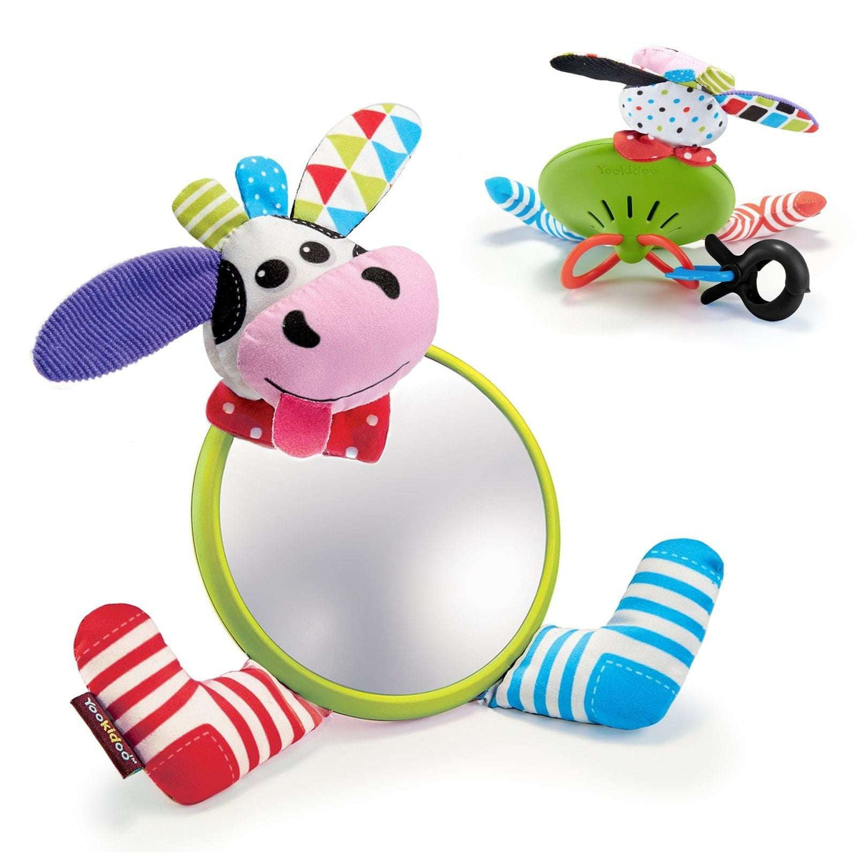 Yookidoo My First Mirror Friend - Baby Safe Tummy Time Toy for Infants 0-6 Months, Mirror & Rattle - Cow Design