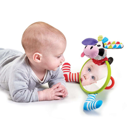 Yookidoo My First Mirror Friend - Baby Safe Tummy Time Toy for Infants 0-6 Months, Mirror & Rattle - Cow Design