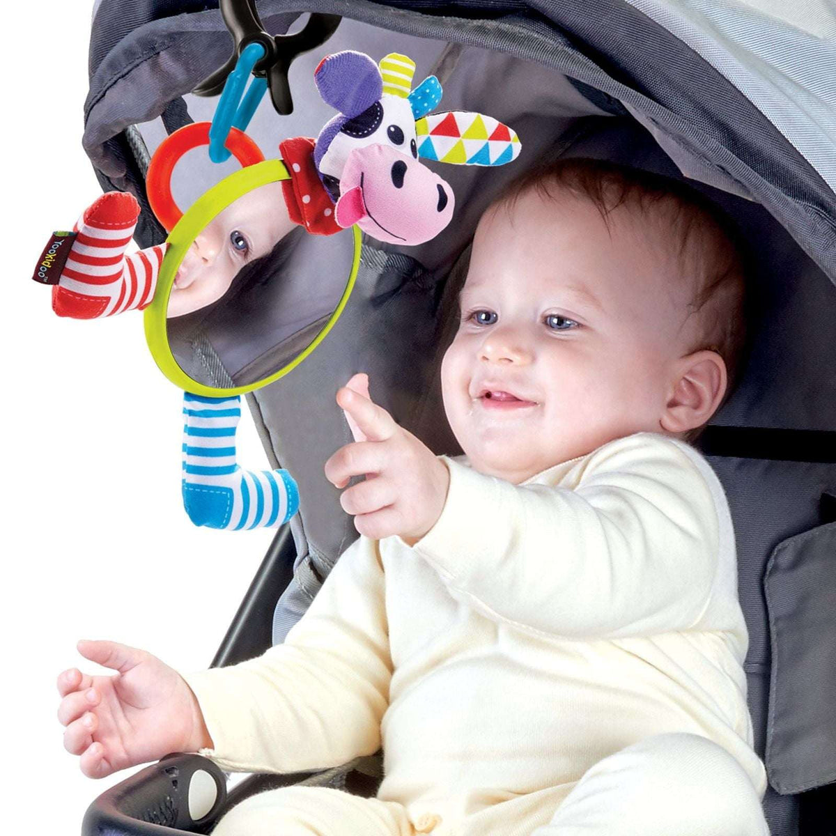 Yookidoo My First Mirror Friend - Baby Safe Tummy Time Toy for Infants 0-6 Months, Mirror & Rattle - Cow Design