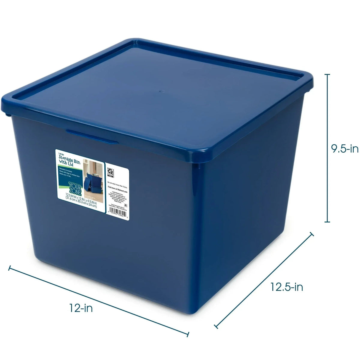 Your Zone Kids Large Plastic Stacking Storage Bin with Lid, 12 in x 12.4 in x 9.4 in