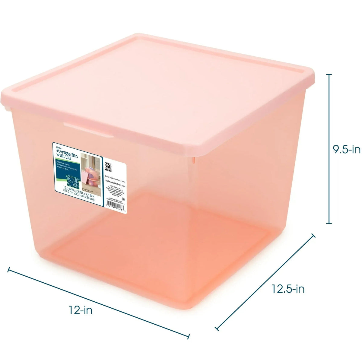 Your Zone Kids Large Plastic Stacking Storage Bin with Lid, 12 in x 12.4 in x 9.4 in