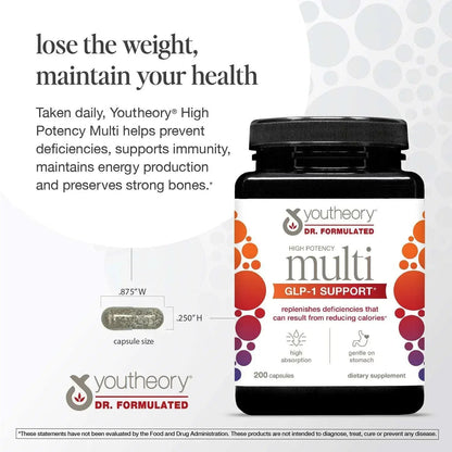 Youtheory High Potency Multivitamin Capsules, Dr. Formulated, 200 Count