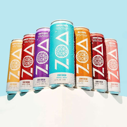 ZOA Zero Sugar Energy Drinks with Electrolytes, Vitamin C, Amino Acids, B-Vitamins, Made with Green Tea Caffeine, Sugar-Free Variety Pack- Four Flavors, 12 Fl Oz Cans (12-Pack)