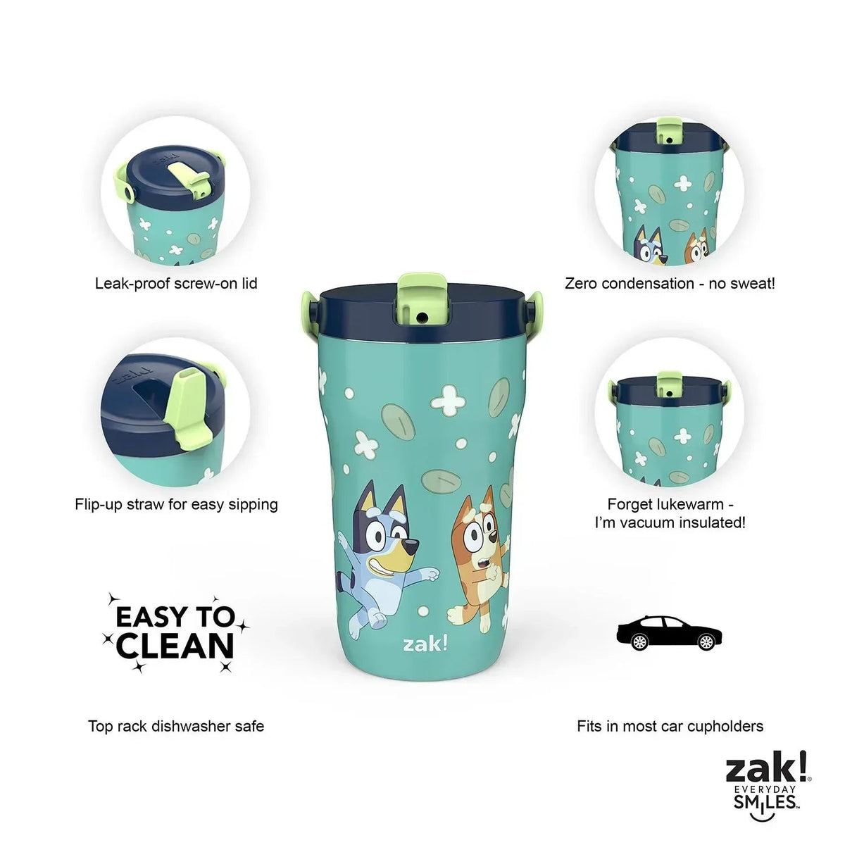 Zak Designs 14-oz. Stainless Steel Double Wall Sutton Grip Tumbler for Kids, 2-Piece Set, Assorted Characters