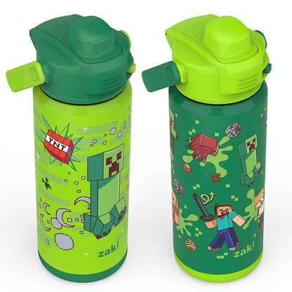Zak Designs Beacon Stainless Steel Straw Bottle, 20 oz, Double-Wall Insulated, Kids, 2 Pack