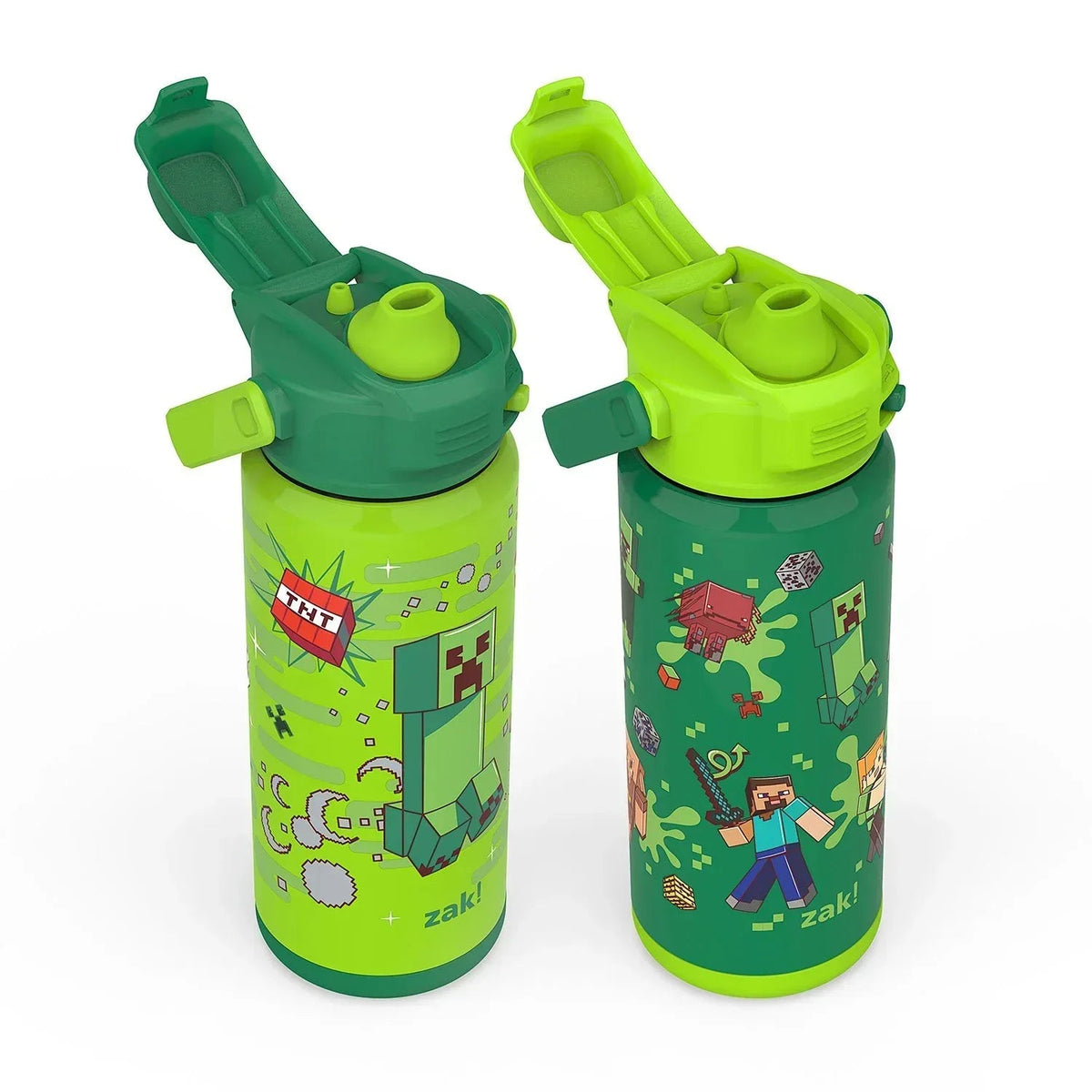 Zak Designs Beacon Stainless Steel Straw Bottle, 20 oz, Double-Wall Insulated, Kids, 2 Pack