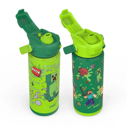 Zak Designs Beacon Stainless Steel Straw Bottle, 20 oz, Double-Wall Insulated, Kids, 2 Pack