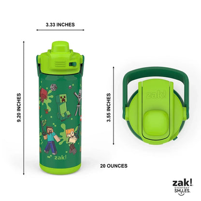 Zak Designs Beacon Stainless Steel Straw Bottle, 20 oz, Double-Wall Insulated, Kids, 2 Pack