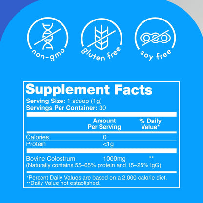 Zena Nutrition Colostrum Premium Powder, Gluten Free, Unflavored, 1000mg, 30 Servings