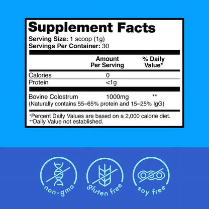 Zena Nutrition Colostrum Premium Powder, Gluten Free, Unflavored, 1000mg, 30 Servings