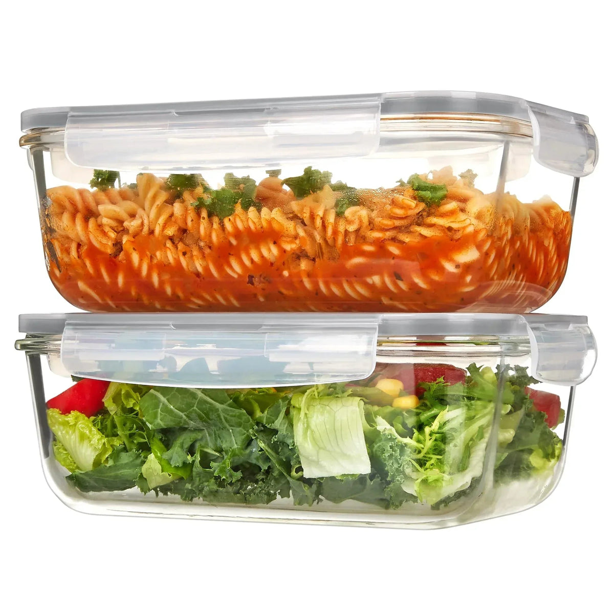 2Pack 1860ml/ 63oz Large Glass Storage Containers with Lids, Meal Prep Food Container Set with Snap Airtight Lid for Baking, Microwave, Oven, Leak Proof, for Freezer, Dishwasher, Grey