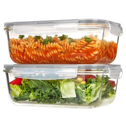 2Pack 1860ml/ 63oz Large Glass Storage Containers with Lids, Meal Prep Food Container Set with Snap Airtight Lid for Baking, Microwave, Oven, Leak Proof, for Freezer, Dishwasher, Grey