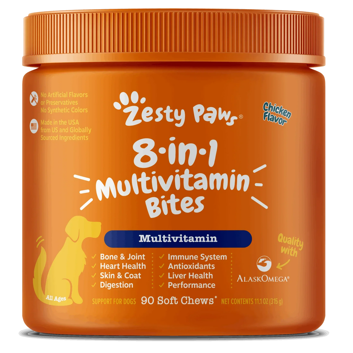 Zesty Paws 8-in-1 Multivitamin Bites for Dogs, for Overall Wellbeing Chicken Flavor, 90ct
