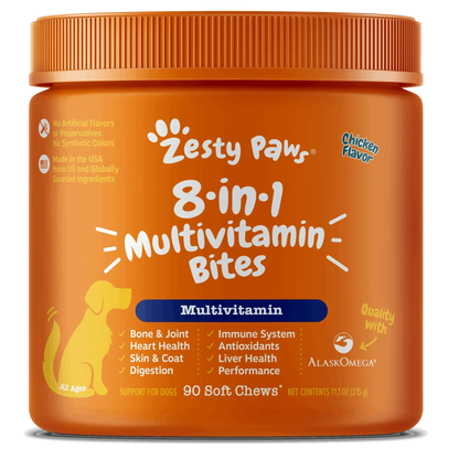 Zesty Paws 8-in-1 Multivitamin Bites for Dogs, for Overall Wellbeing Chicken Flavor, 90ct