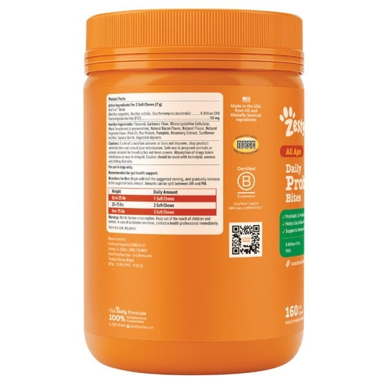 Zesty Paws Probiotic Bites for Dogs, Bacon Flavor, 160-count