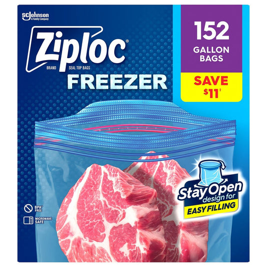 Ziploc Brand Gallon Freezer Storage Bags, Stay Open Design, Easy to Fill, 152 ct.