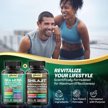 Zoyava Sea Moss and Shilajit Supplement Bundle, Multi-Ingredient Capsules, 60 Count