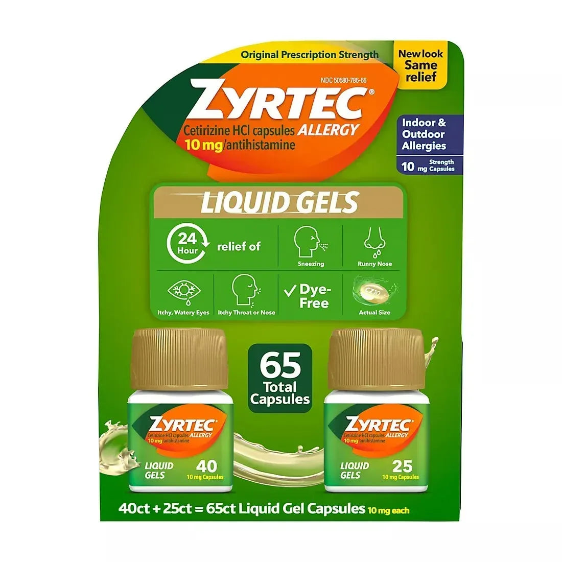 Zyrtec 24-Hour Allergy Relief Liquid Gels, 10 mg Cetirizine HCl, 65 Count