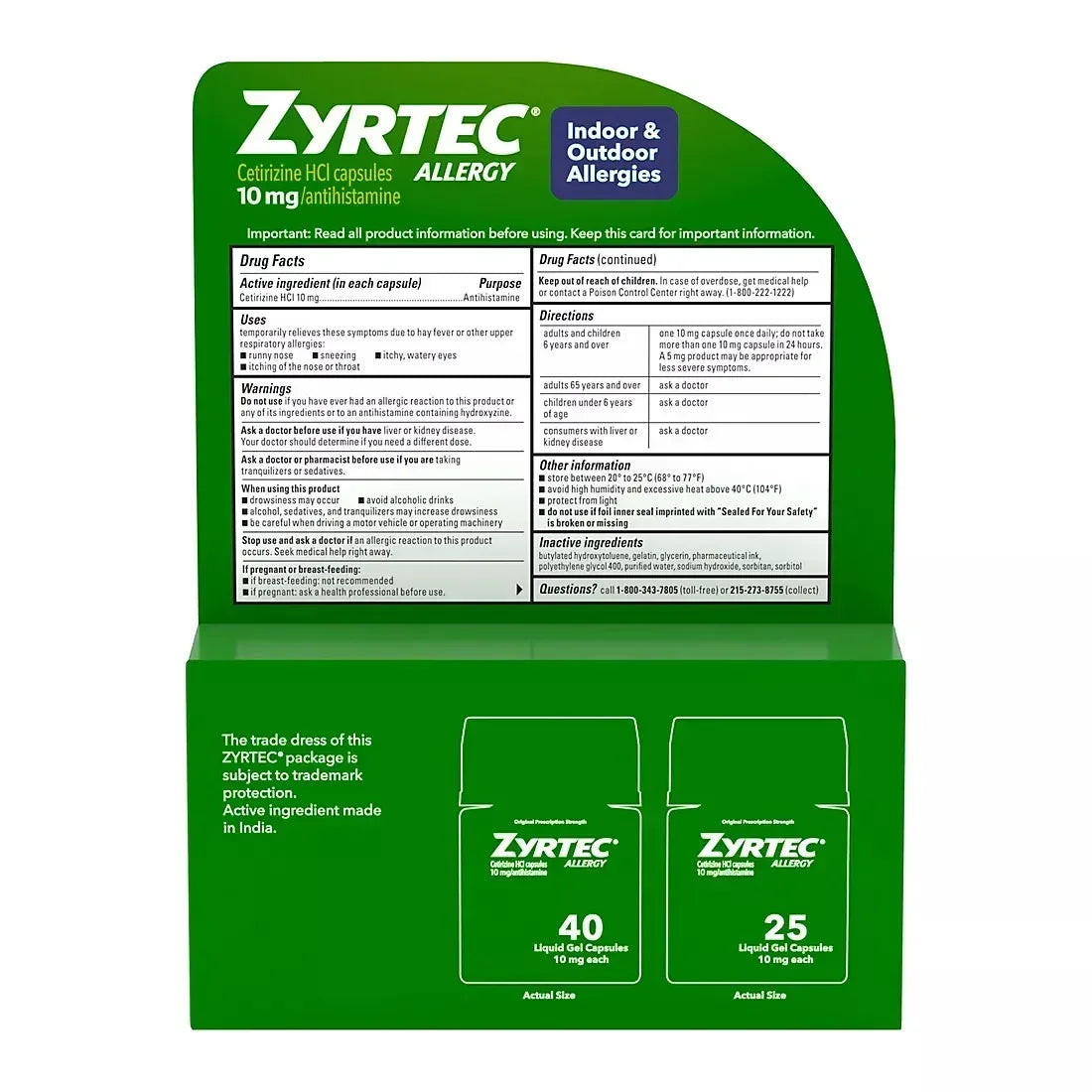 Zyrtec 24-Hour Allergy Relief Liquid Gels, 10 mg Cetirizine HCl, 65 Count
