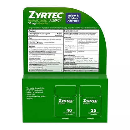 Zyrtec 24-Hour Allergy Relief Liquid Gels, 10 mg Cetirizine HCl, 65 Count