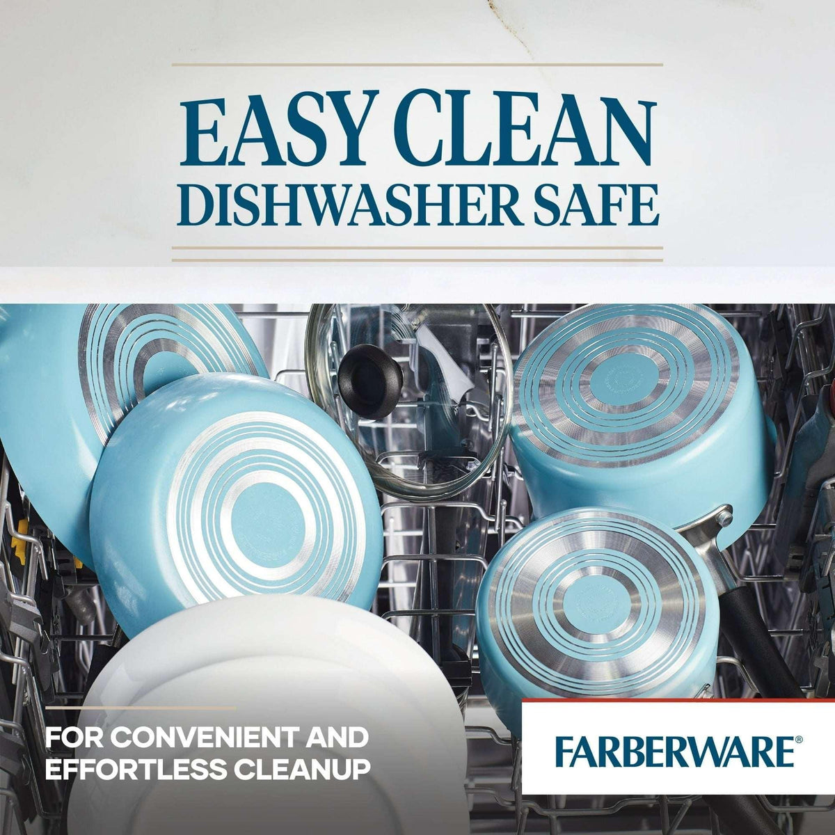 Farberware Easy Clean 20 Pcs Nonstick Cookware Set and Glass Lids with Cooking Tools and Food Storage Containers, Dishwasher Safe