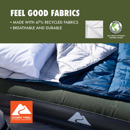 Ozark Trail 35°F Cool Weather Rectangular Sleeping Bag with Recycled Polyester and ZIP SHIELD