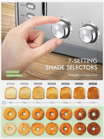 Toaster, Retro Bagel Toaster Toaster with 7 Bread Shade Settings, 2 Extra Wide Slots, Defrost/Bagel/Cancel Function, Removable Crumb Tray, Stainless Steel Toaster by Yabano, Silver