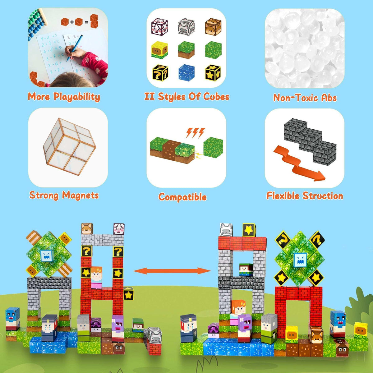 Crtynell 100pcs Magnetic Blocks - Build a Plants Wars Set, Magnetic Building Blocks Toddler Toys STEM Sensory Outdoor Toys for Boys and Girls Ages 3+, Birthday Gifts for Kids