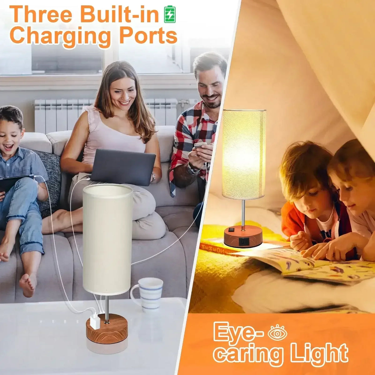 Table Lamps for Bedroom, 3 Way Dimmable Touch Control Bedside Lamp with USB C+A Fast Charging Ports, Nightstand Lamp for Office, Living Room, Reading(E26 Light Bulb Included)