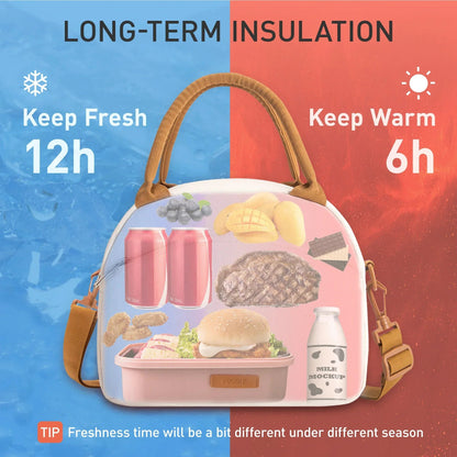 TOURIT Insulated Lunch Box Reusable Lunch Tote Bag, Soft Thermal Cooler Bag Food Container with Adjustable Shoulder Strap for Women Men, Work School Picnic Beach, Cream