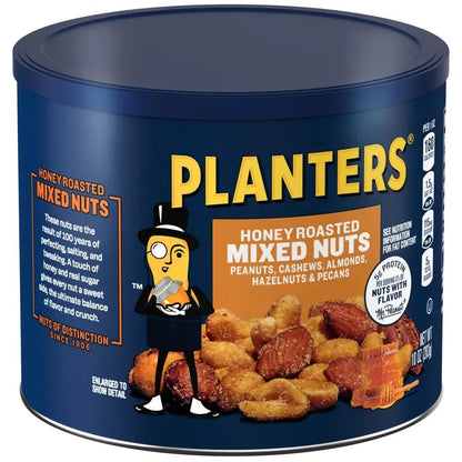 Honey Roasted Mixed Nuts, Party Snacks, Plant-Based Protein, 10 Oz Canister
