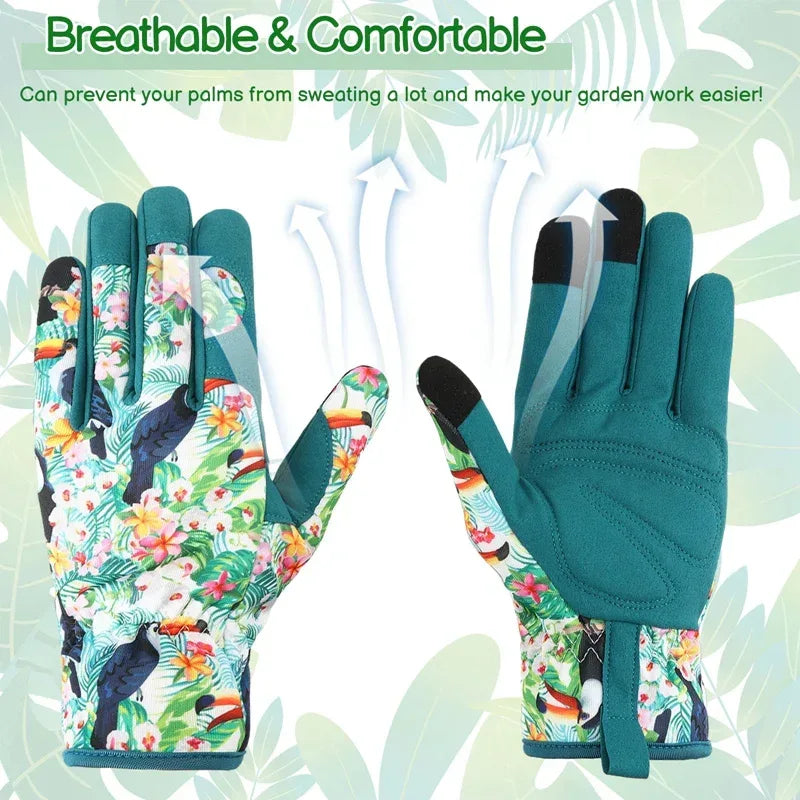 Hengguang Gardening Gloves for Women - Thorn Proof & Puncture Resistant, Breathable Floral Gloves for Rose Pruning,Mother's Day Gift (Floral Design)