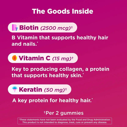 OLLY Undeniable Beauty Gummies, Biotin, Keratin, Supplement for Hair, Skin, Nails, 60 Ct