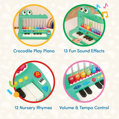 Battat Croco Pop Piano Toy Keyboard with Songs Sounds Lights, Baby and Toddler Toys
