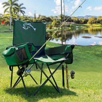 Fishing Chair with Rod Holder Built In Cooler Hands Free Fishing Pole Holder - Storage Pouch Storage Bag for Fishing Accessories Full Size Portable & Folding Ruler for Measuring Fish