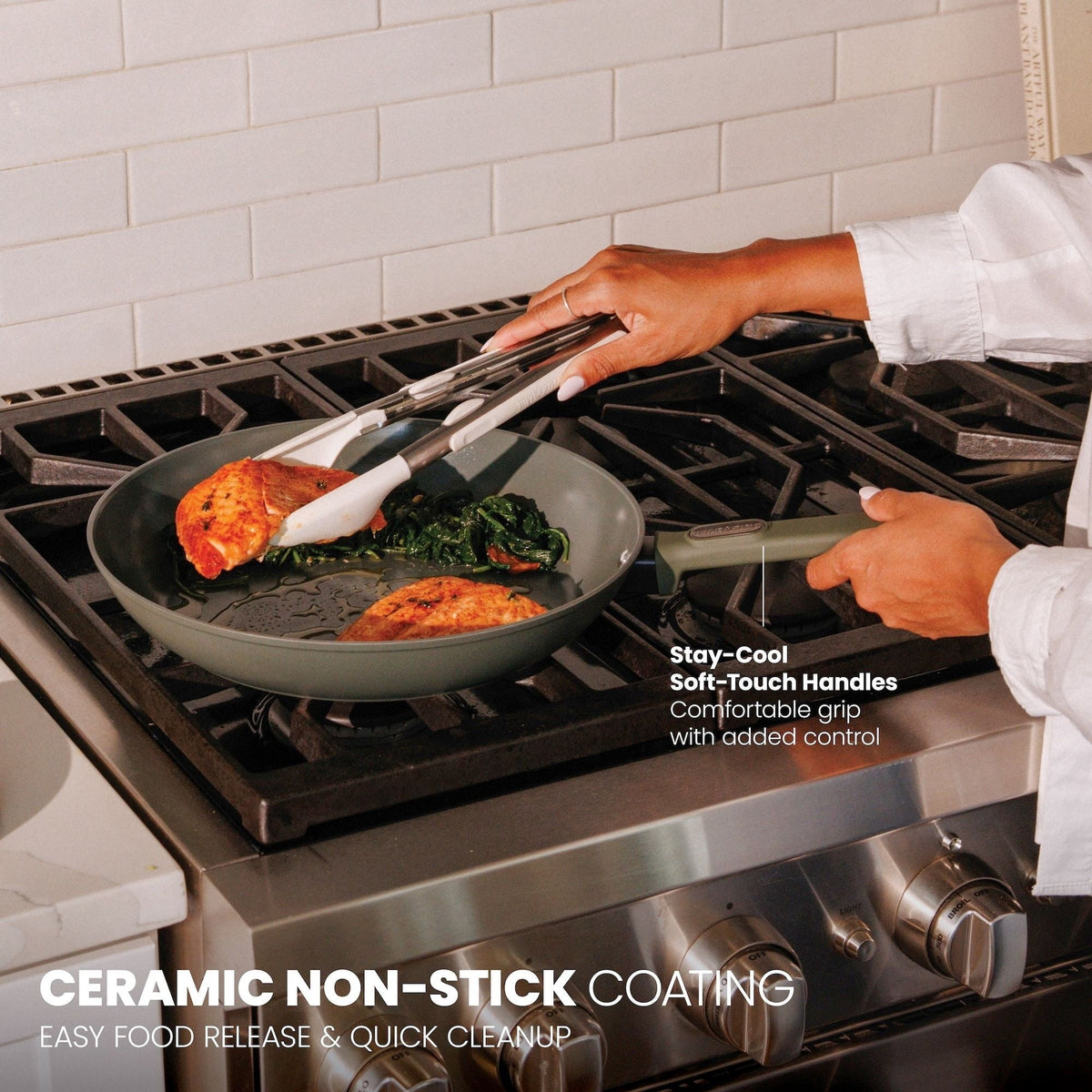 Thyme & Table 12.5" Ceramic Non-Stick Fry Pan Granite Collection - Moss