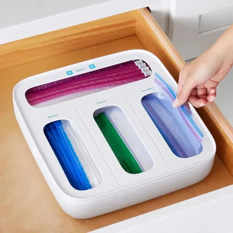 Youcopia Storabag Food Bag Dispenser, Family Size 4-Slot, Plastic Sandwich Bags Drawer Organizer for Kitchen Storage