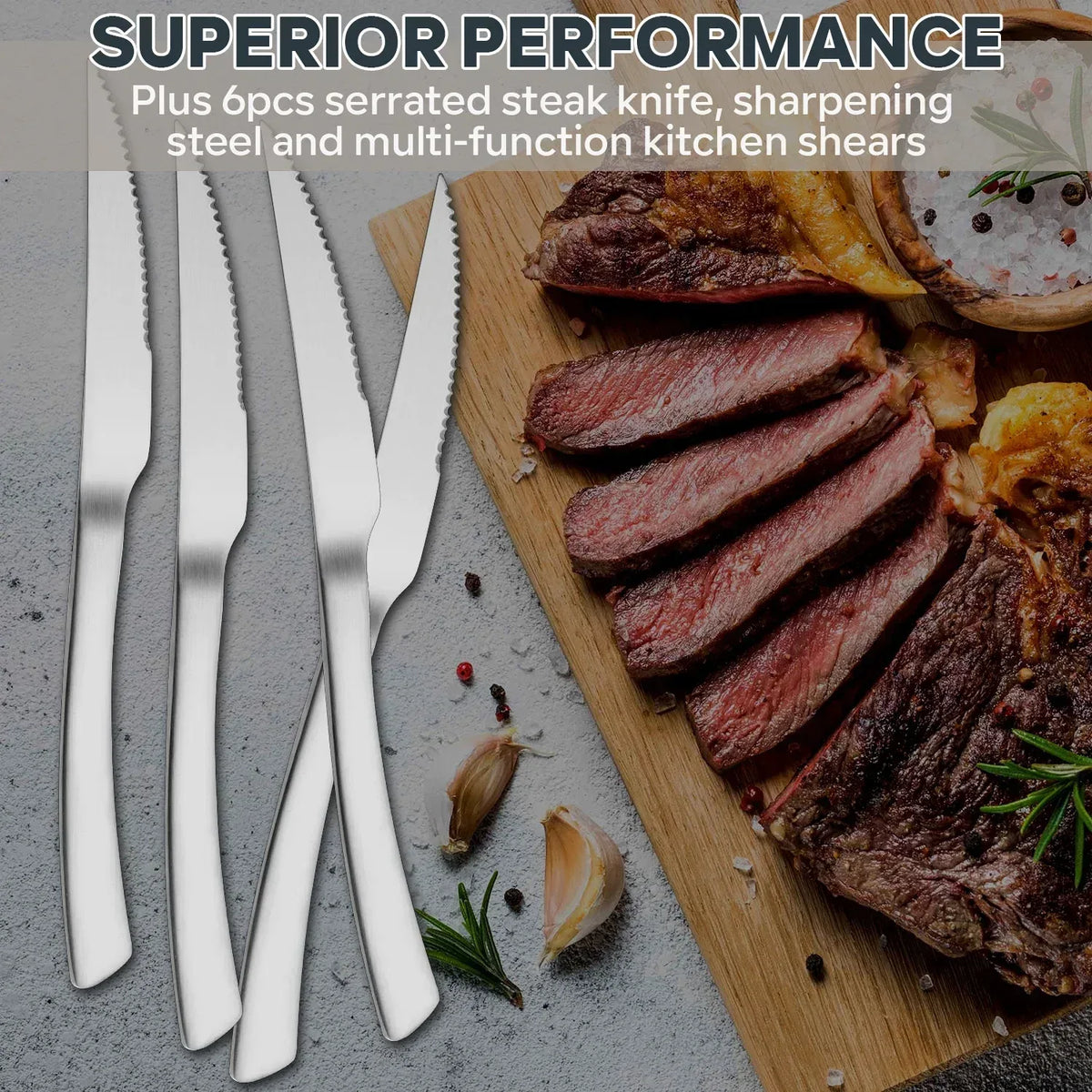 Vesteel Knife Set for Kitchen with Block, 15 Pcs High Carbon Stainless Steel Kitchen Knife Set with Self Sharpening