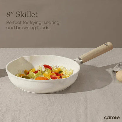 Carote Nonstick Frying Pan 8" Skillet With Induction, Egg Omelet Pan Non-Stick Chef's Pan Compatible for All Stoves, Bon Appetit, White Granite